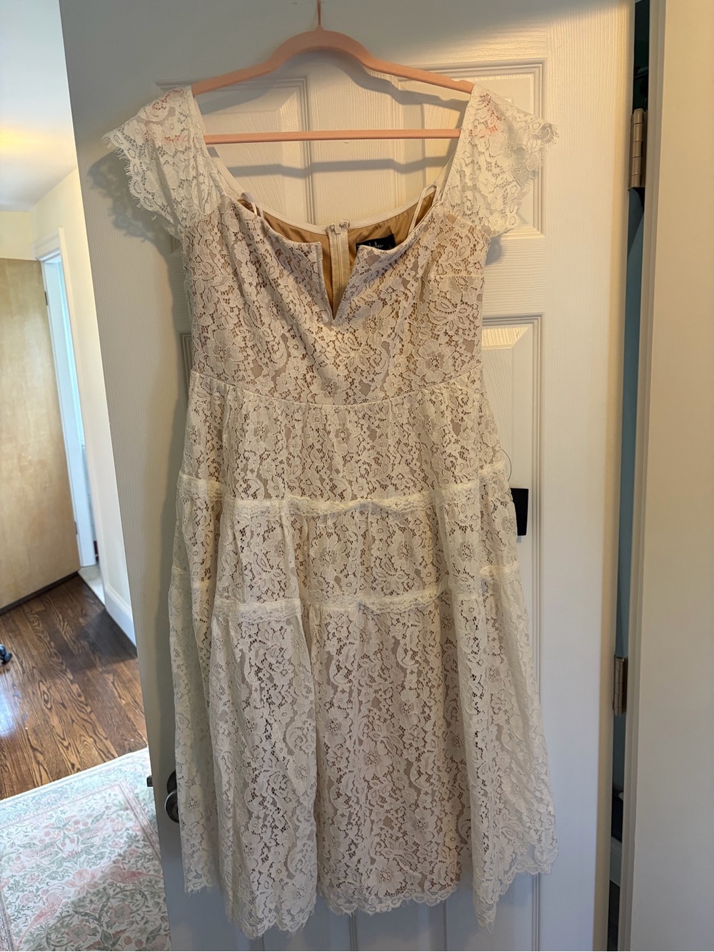 Lulu's Ivory Lace Cap-Sleeve Fit-and-Flare Dress